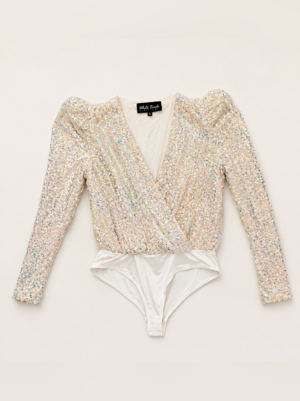 White Birch Black Label Sequin Bodysuit V Neck | XL